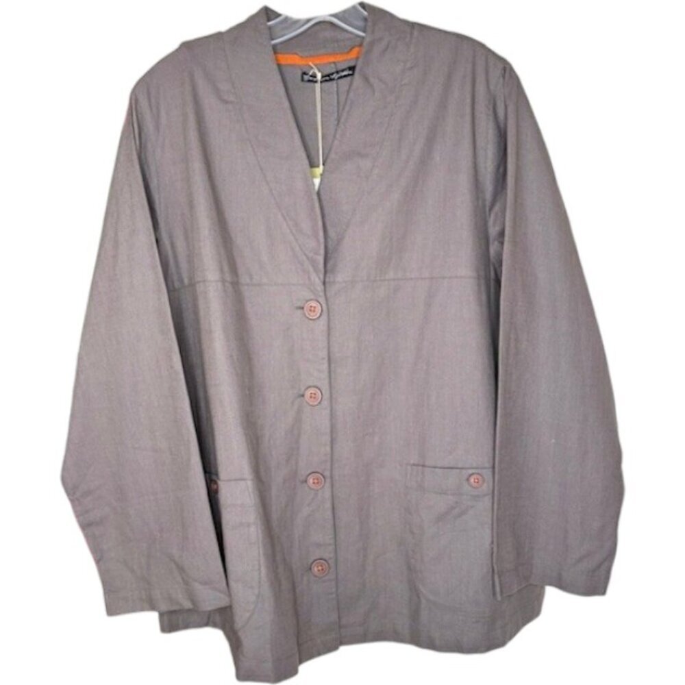 Gudrun Sjoden V-Neck Organic Cotton Blazer NEW - Taupe/Orange - L - Picture 2 of 10